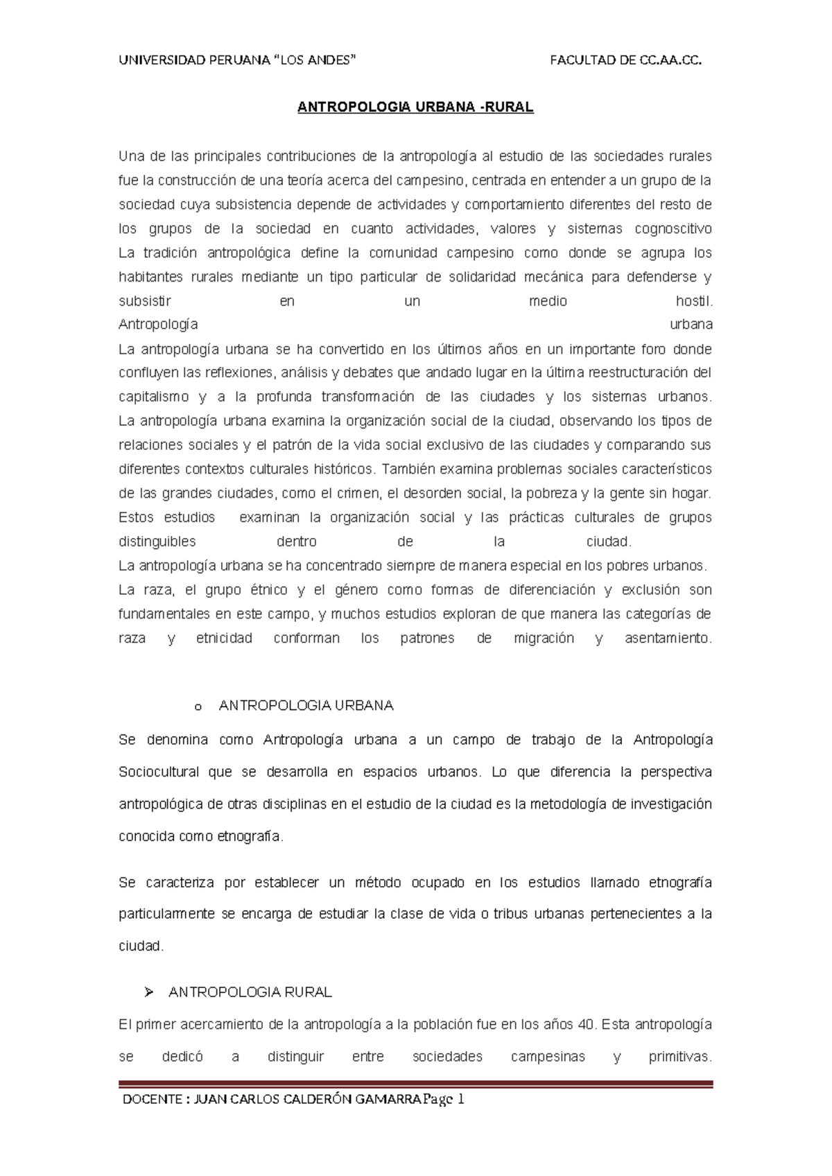 Semana 08 - Antropologia Urbana-Rural - ANTROPOLOGIA URBANA -RURAL Una ...