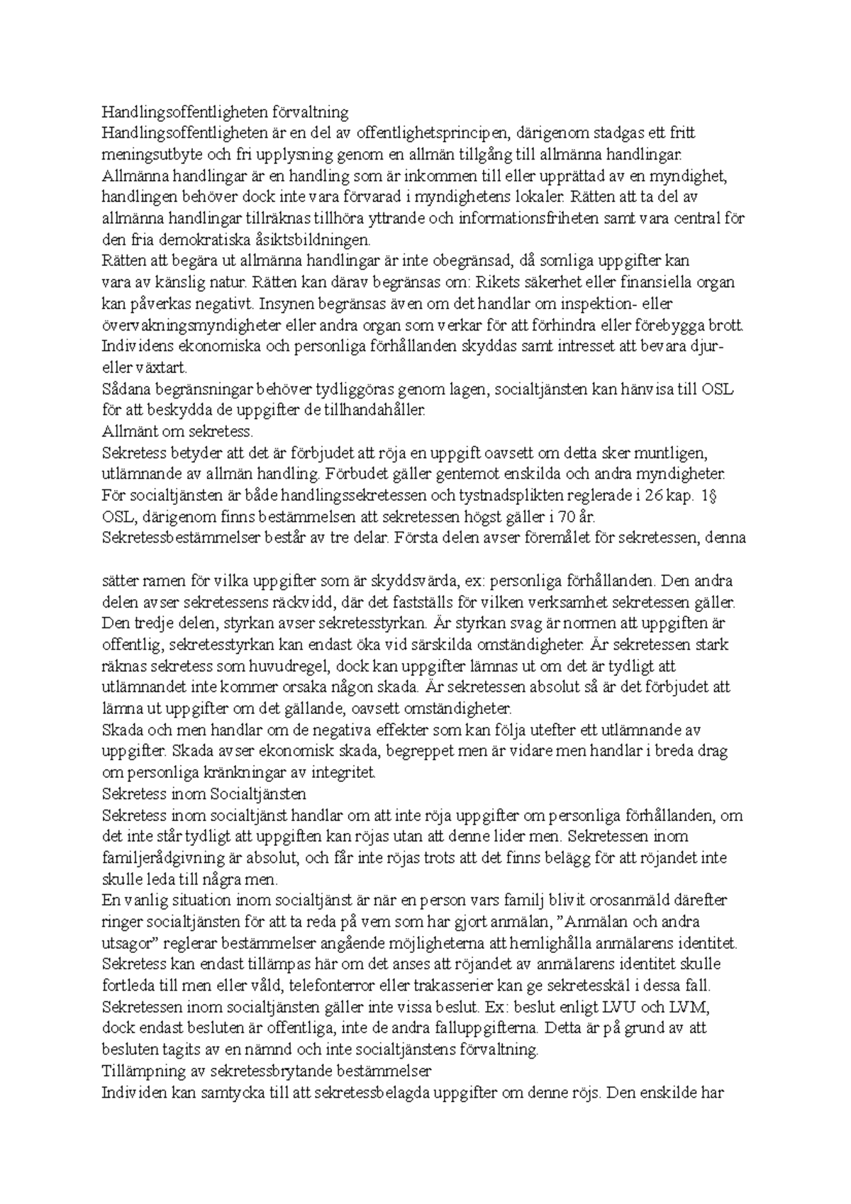 Obligatorisk inlämning, Offentlighet och sekretesslagen