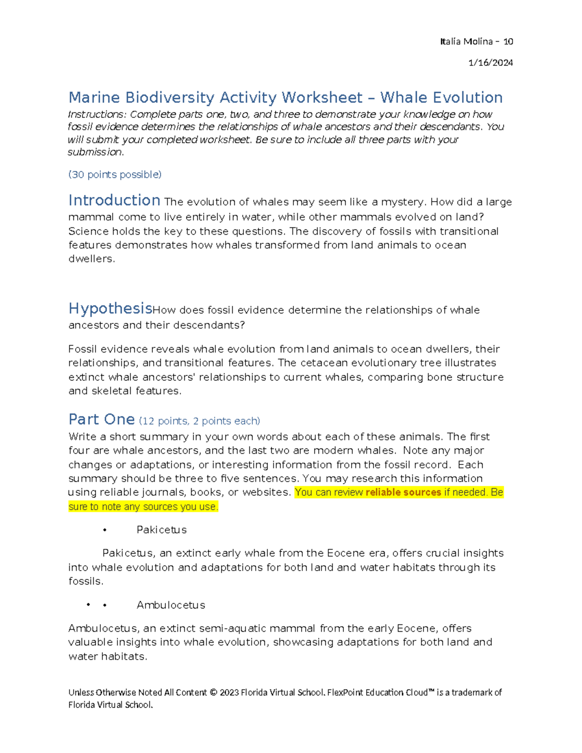 Biodiversity activity worksheet You will submit your completed worksheet. Be sure to include