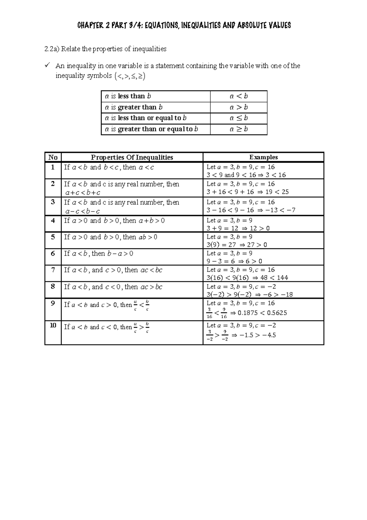 Lecture NOTE Chapter 2 PART 3 OF 4 - 2) Relate the properties of ...