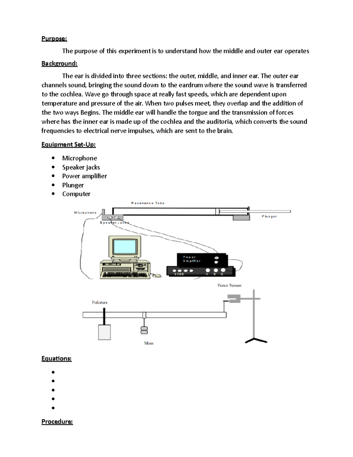 Exp 12 (The Ear Physics of the Middle and Outer Ear) - Purpose: The ...