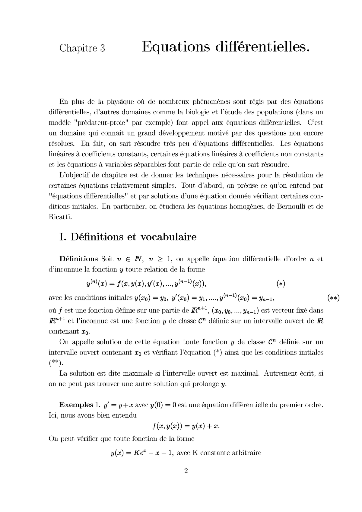 Chapitre 3 Equations Différentielles - Cours D'analyse 2 - S2 -Analyse ...