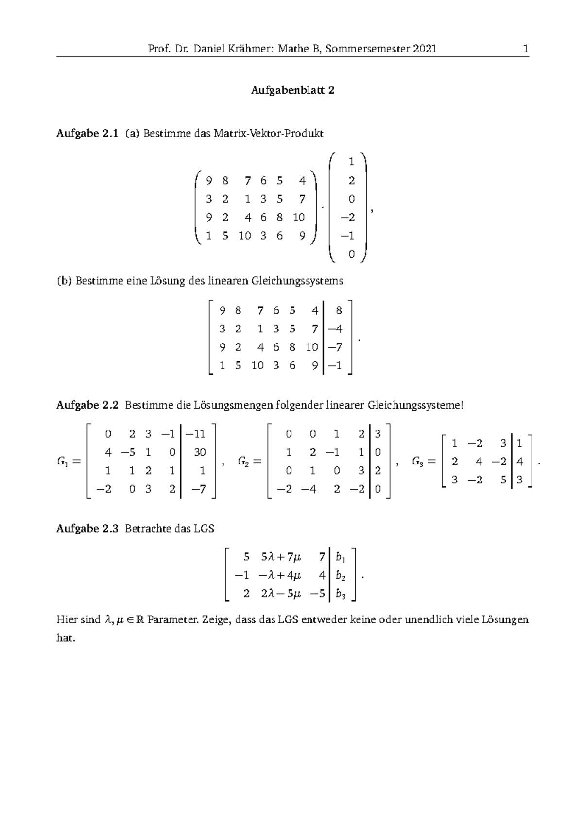 MB-AB2 - Sommersemester - Prof. Dr. Daniel Krähmer: Mathe B ...