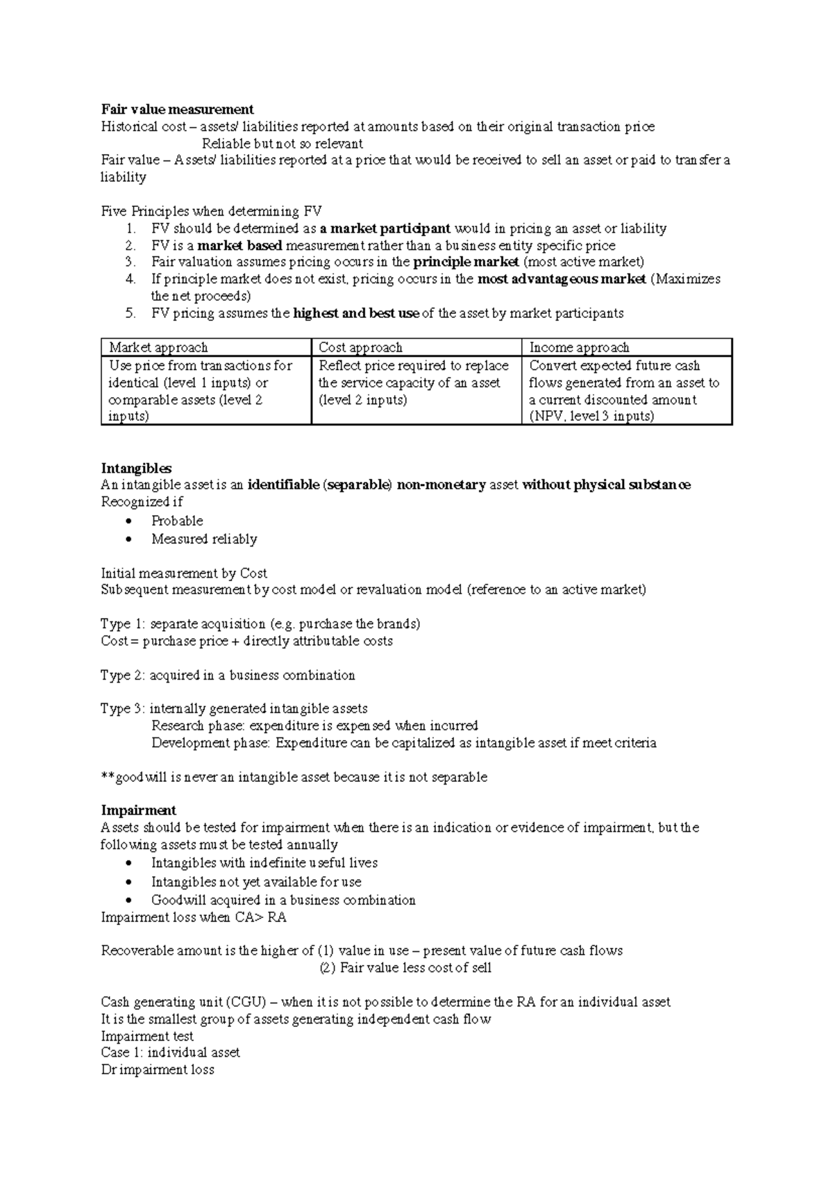 Topic 3 - Lecture notes 3 - Fair value measurement Historical cost ...