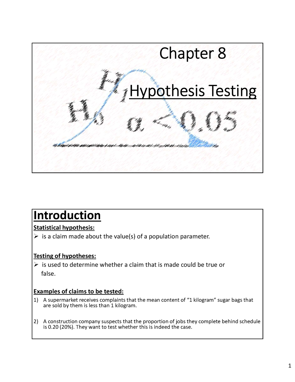 chapter 8 hypothesis testing