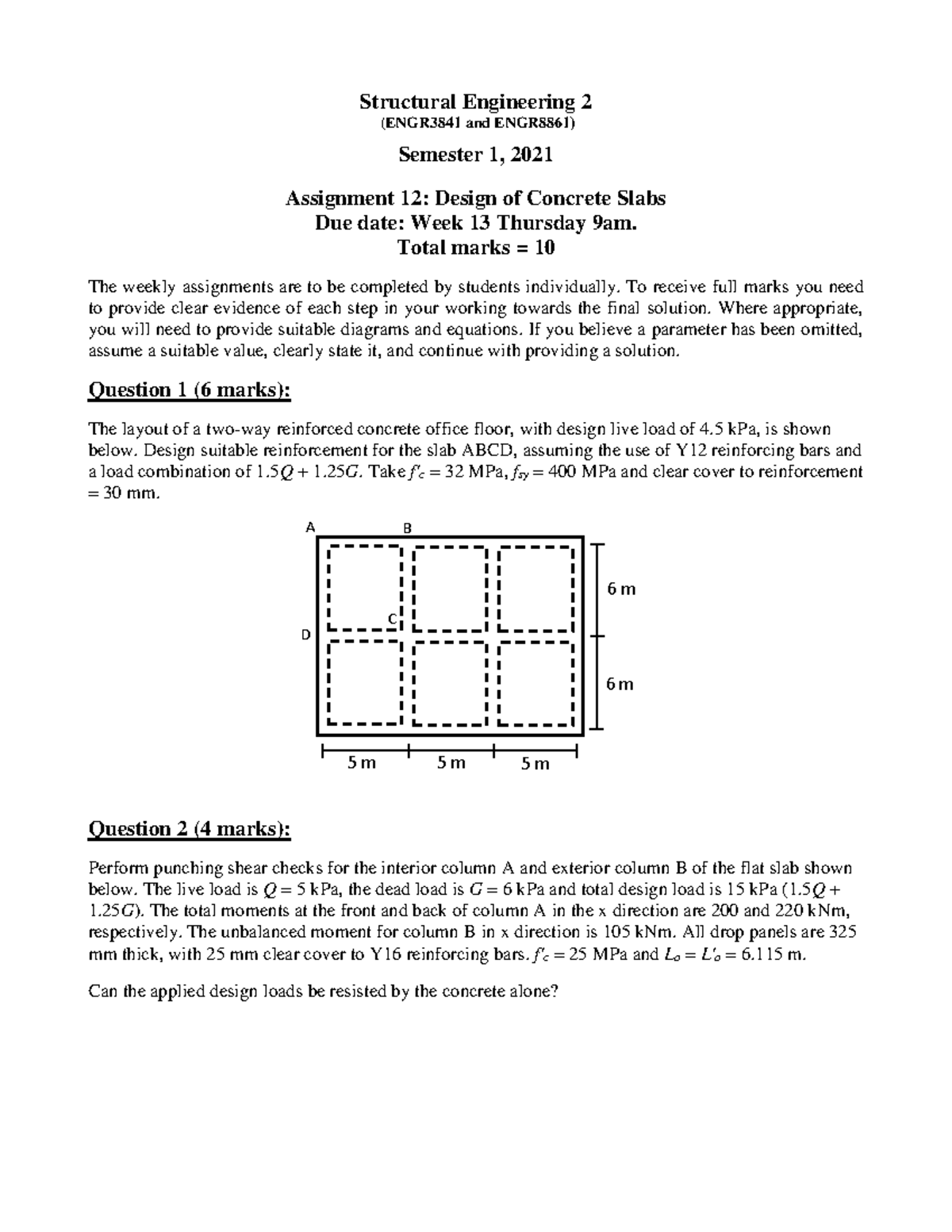 Assignment 12 - Concrete Slab Design - Structural Engineering 2 ...