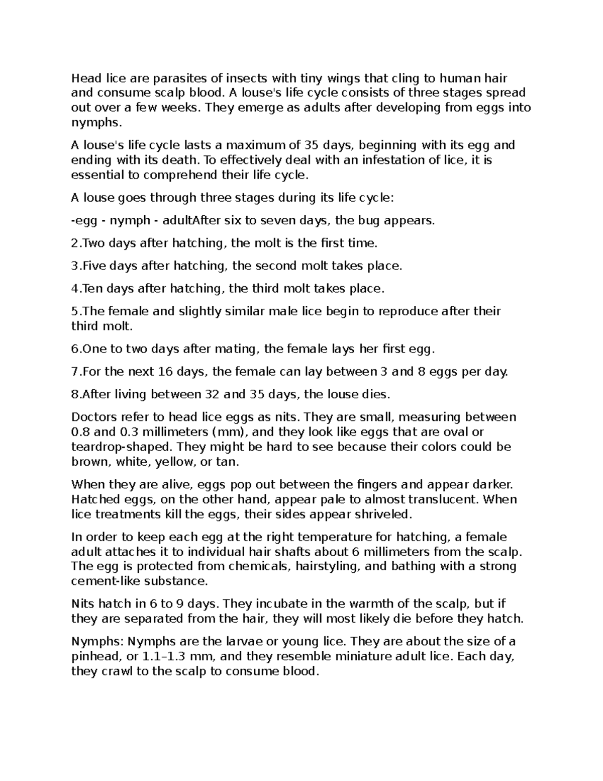 Head lice How different types of lice affect humans including signs