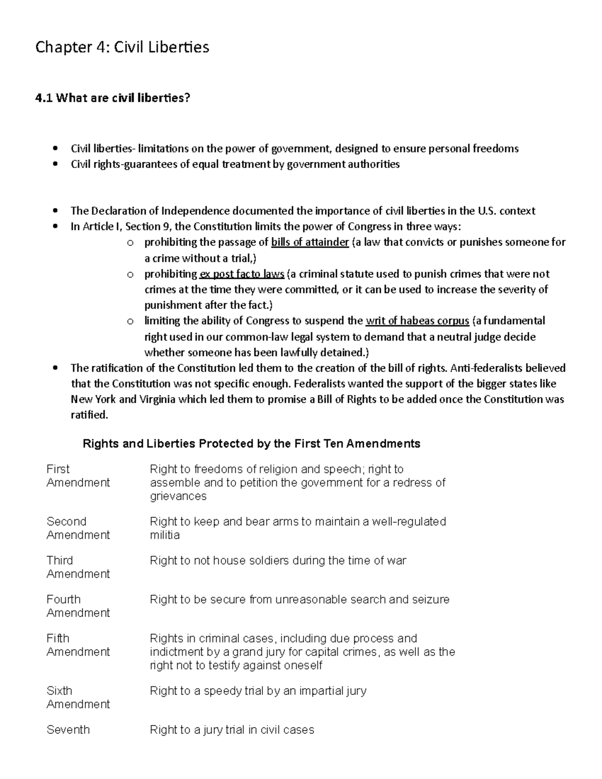 Chapter 4 Civil Liberties Notes - Chapter 4: Civil Liberties 4 What Are ...