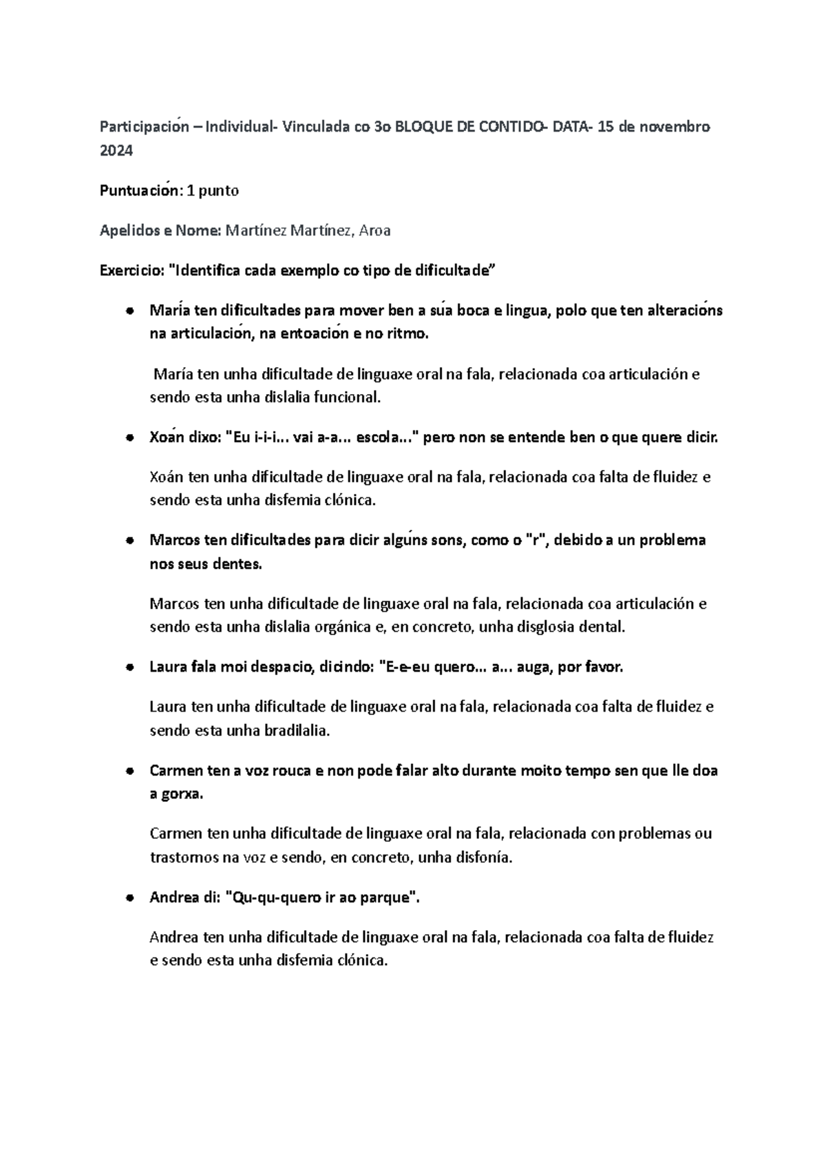 Dificultades da fala - Participació n – Individual- Vinculada co 3o ...