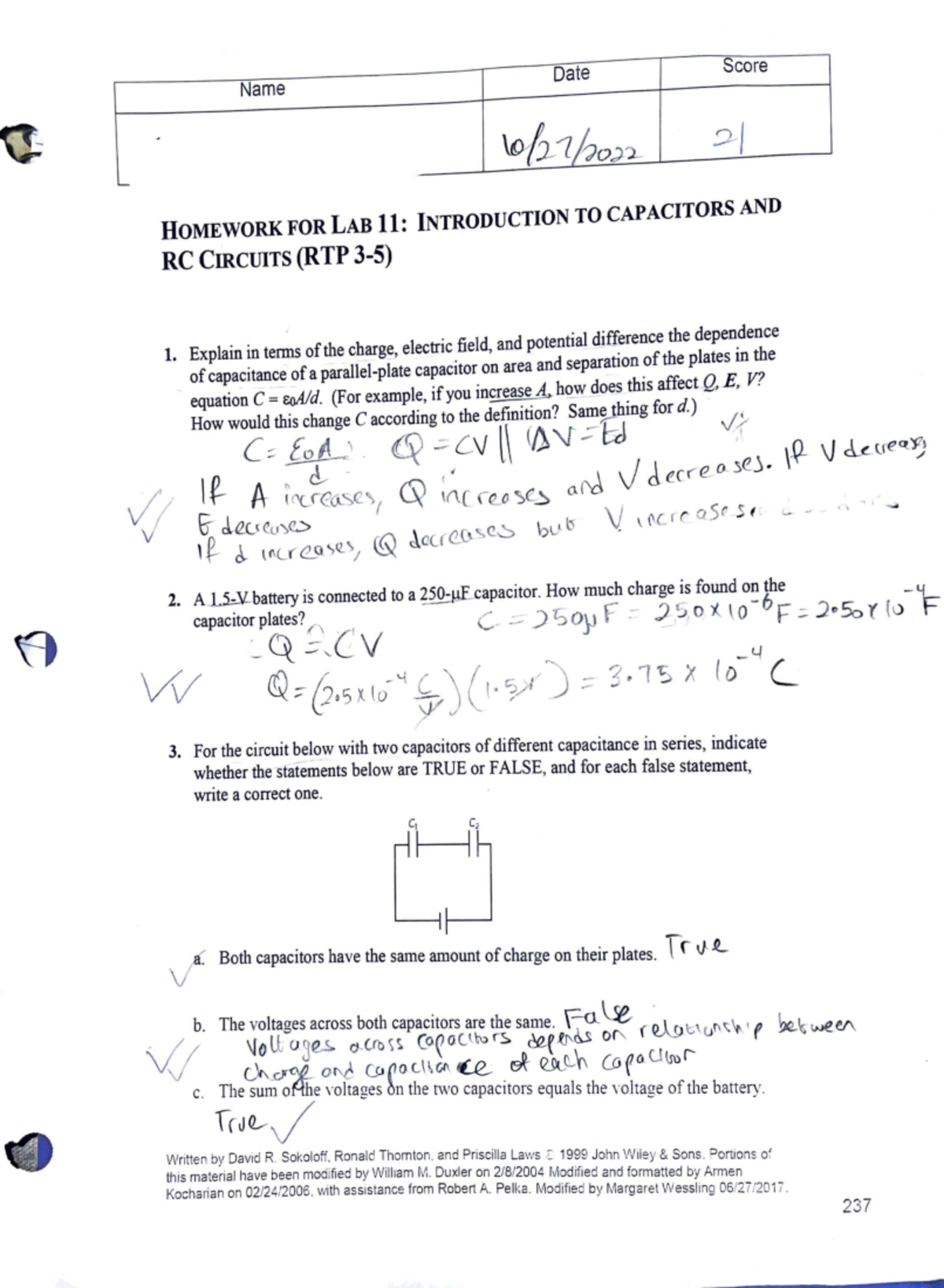 homework for lab 8 introduction to capacitors and rc circuits