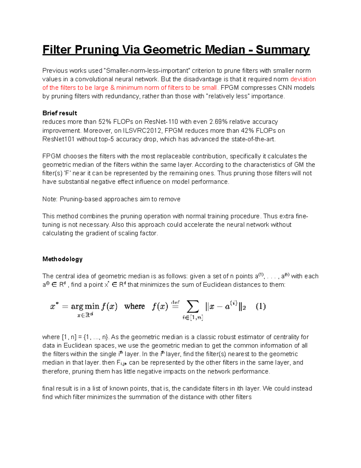 FPGM Summary vwvwr Filter Pruning Via Geometric Median Summary
