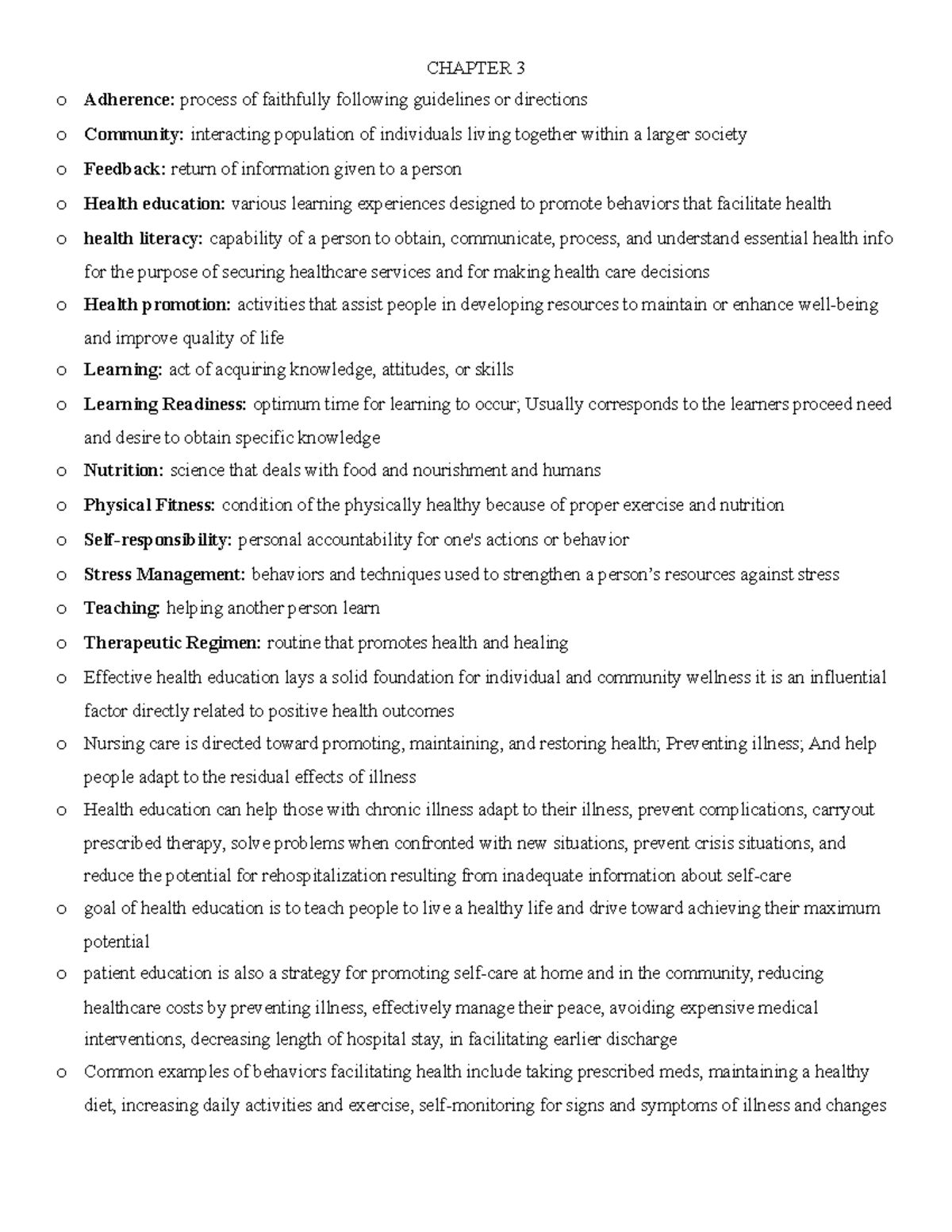 Ch 3 - Brunner 15th Edition Med-Surg textbook - CHAPTER 3 o Adherence ...