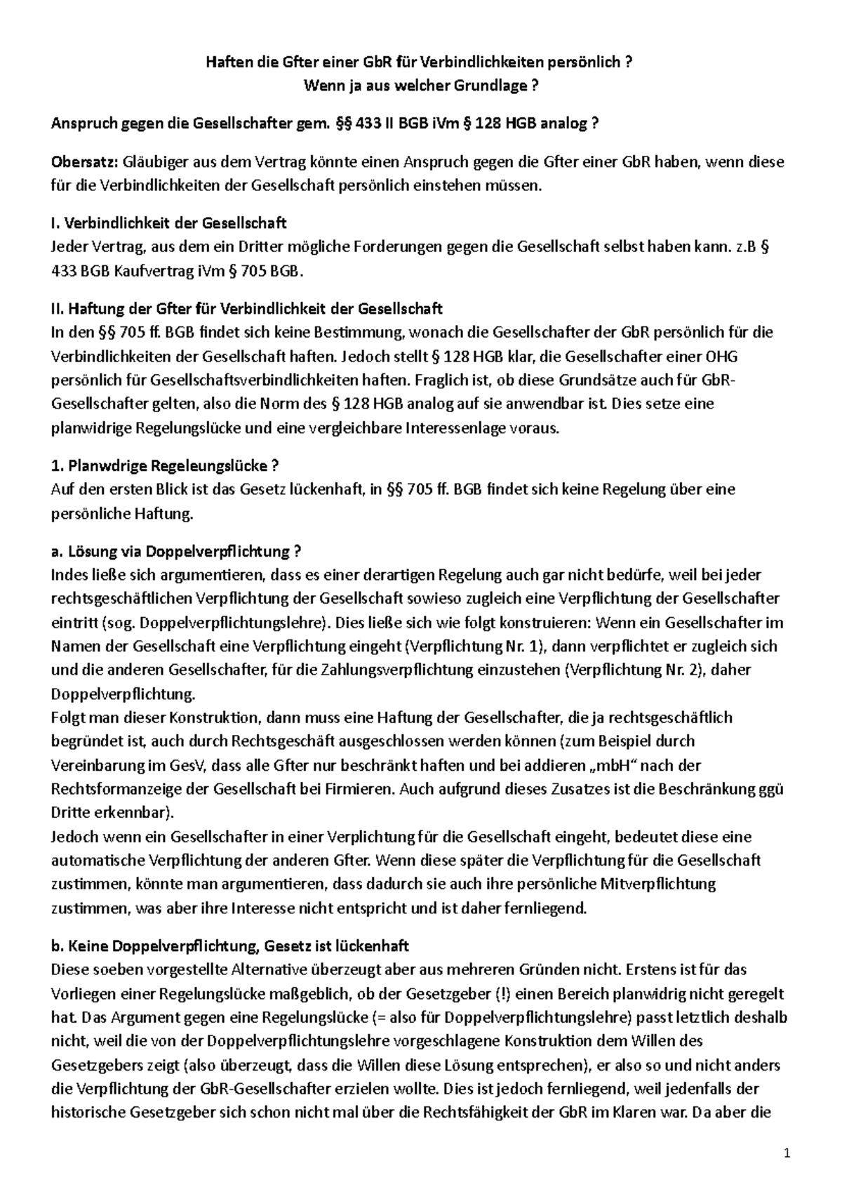 Haften die Gfter einer Gb R persönlich - Haften die Gfter einer GbR für