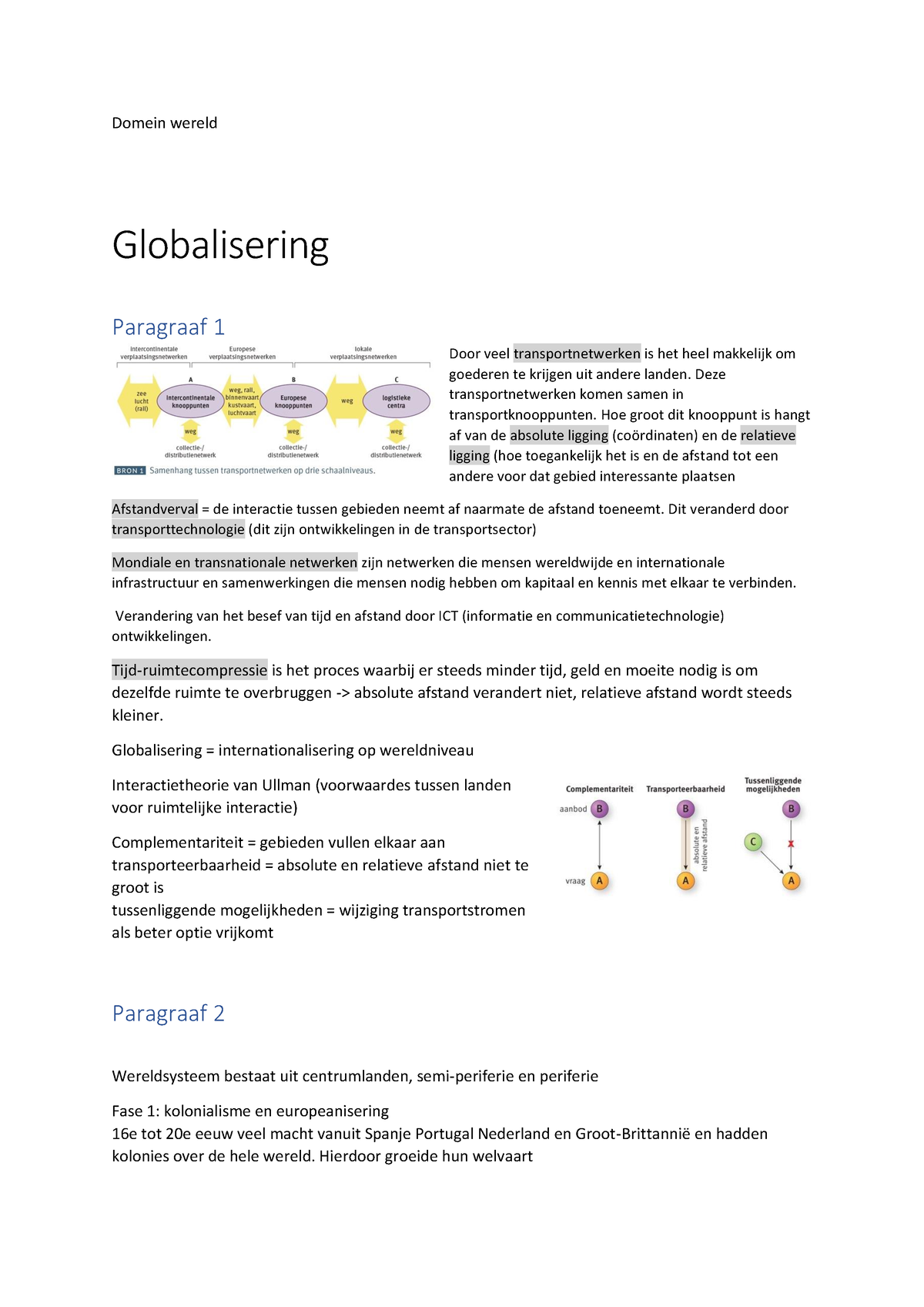 Aardrijkskunde Globalisering Samenvatting - Domein Wereld Globalisering ...