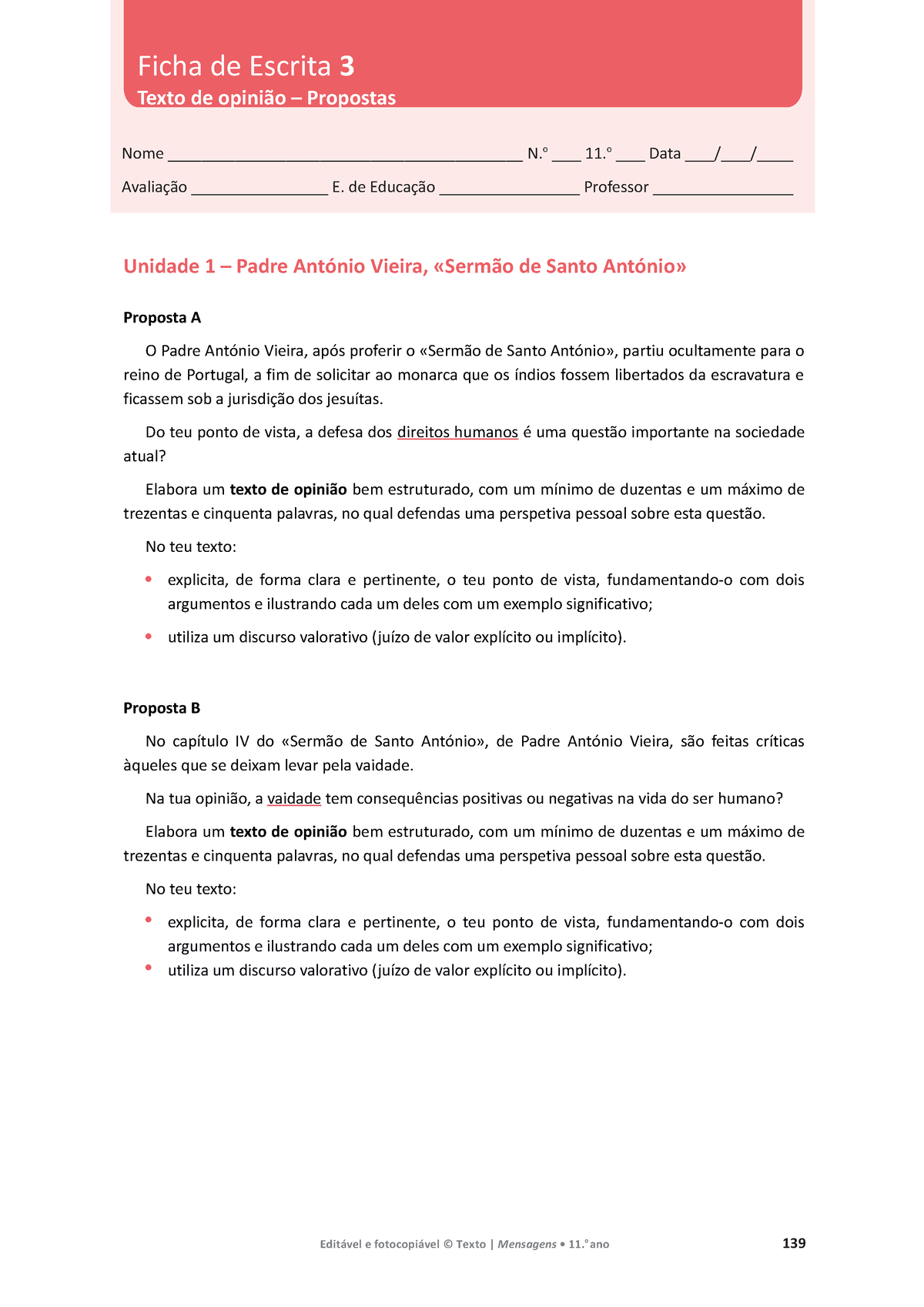 Padre António Vieira - Fichas de gramática , de educação literária e  apontamentos - Ficha - Studocu