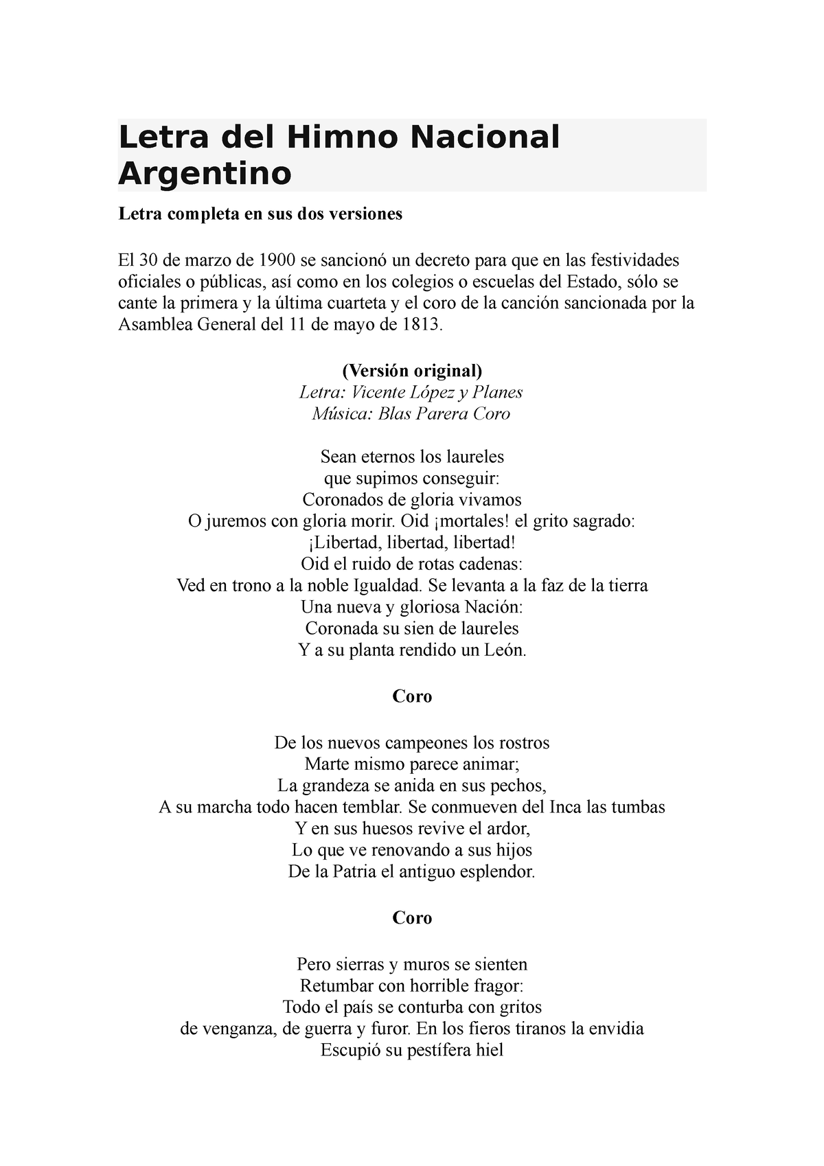 Letra Del Himno Nacional Argentino Letra Del Himno Nacional Argentino Letra Completa En Sus