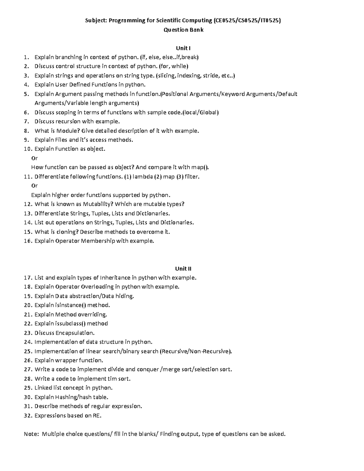 PSC Question Bank - Subject: Programming For Scientific Computing ...