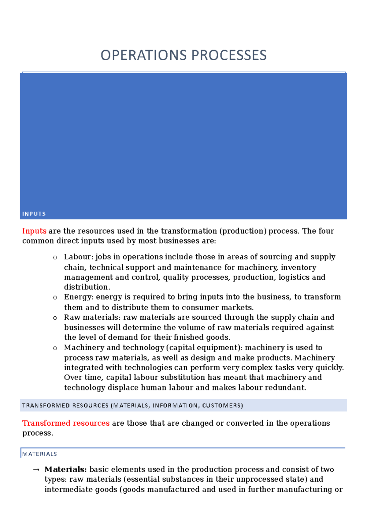 Operations Processes Progressive Summary - OPERATIONS PROCESSES INPUTS ...