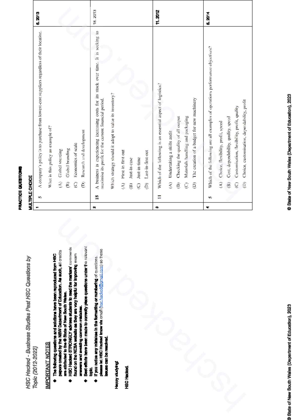 Operations - Strategies - PRACTICE QUESTIONS HSC Hacked Business ...