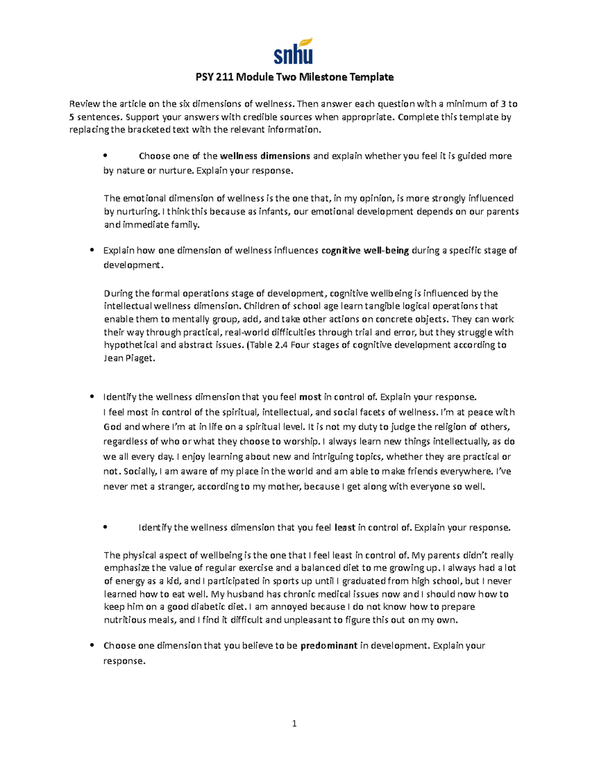 PSY 211 Module Two Milestone Template finish - PSY 211 Module Two ...