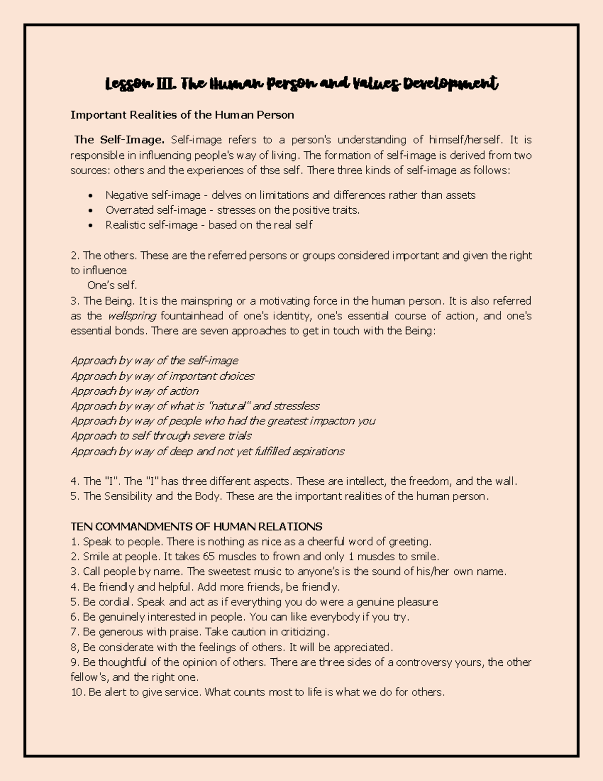 Lesson III THE Human Person AND Values Development - Lesson III. The ...