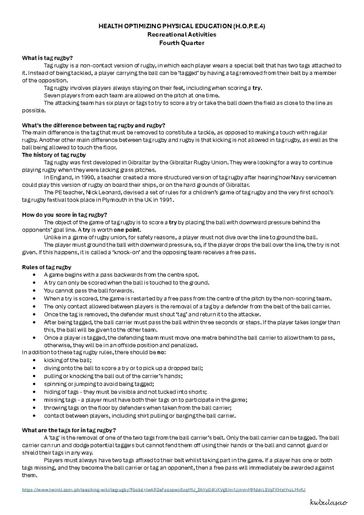 TAG- Rugby - HEALTH OPTIMIZING PHYSICAL EDUCATION (H.O.P.E ...