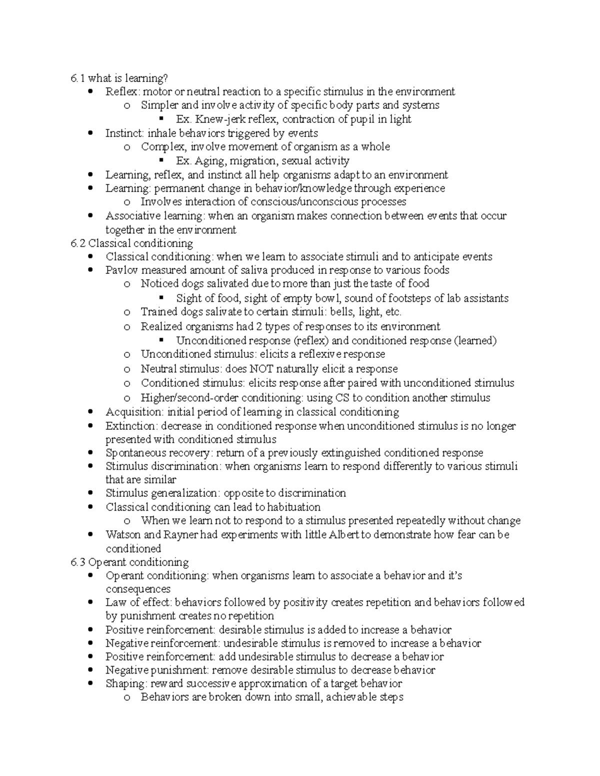 Psyc 2 Ch 6 Learning - 6 What Is Learning? Reflex: Motor Or Neutral ...