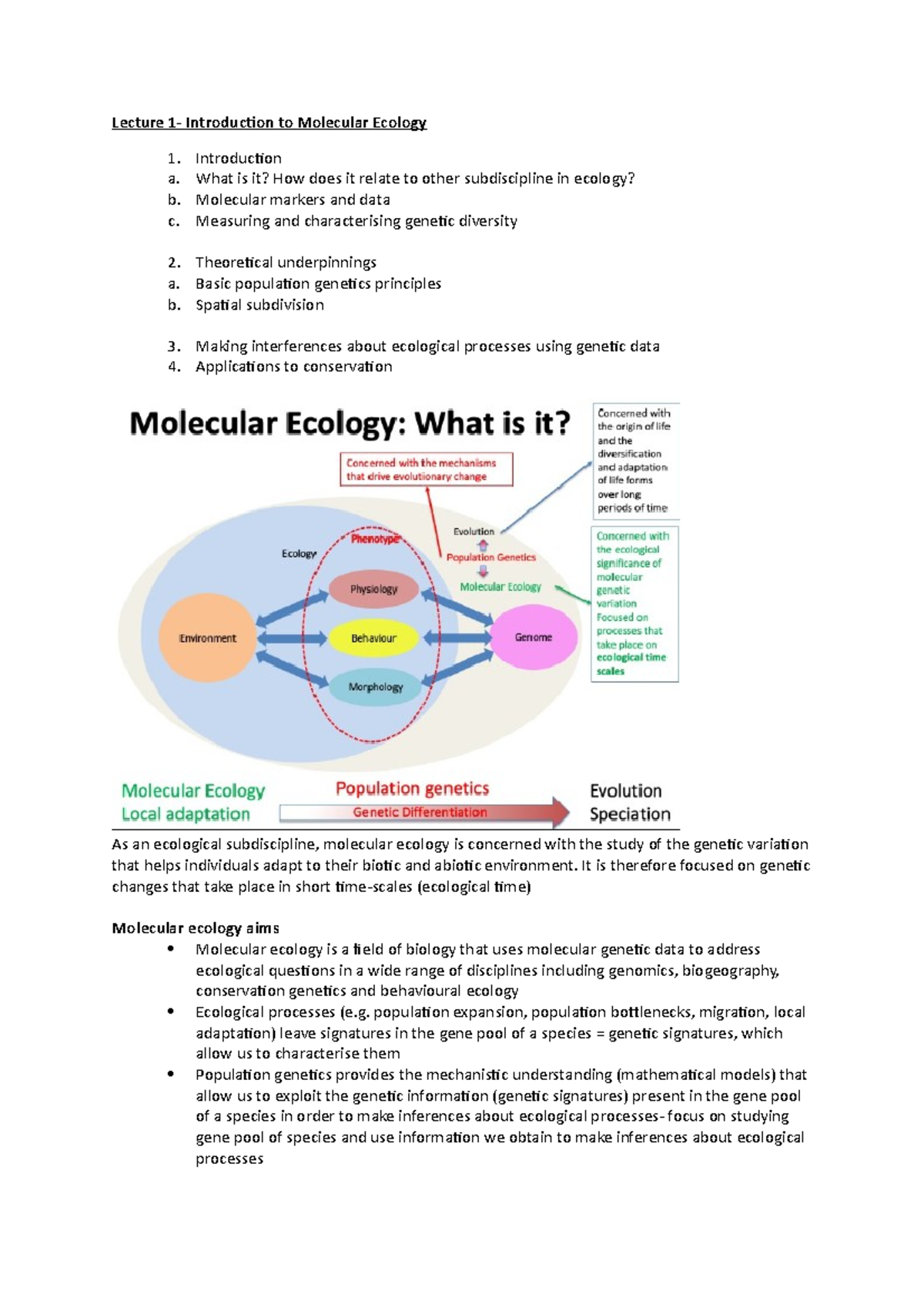 Molecular ecology Lecture 1 Introduction to Molecular Ecology