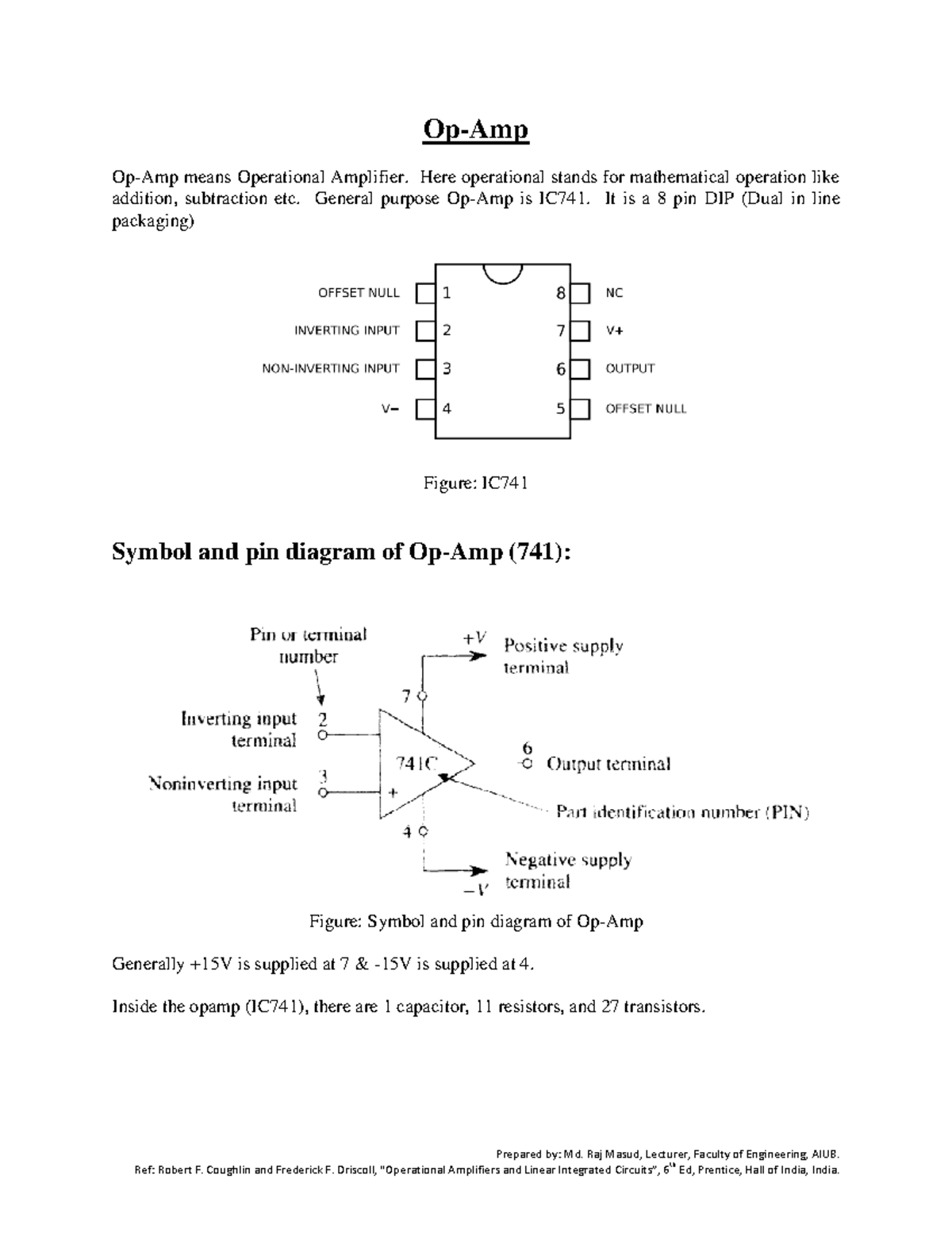 Op Amp Part 1 Prepared by Md. Raj Masud, Lecturer, Faculty of