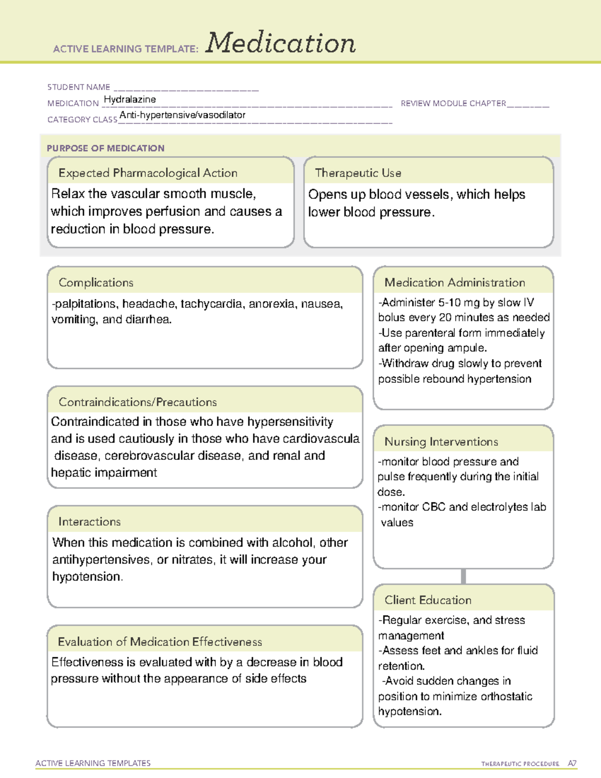 Hydralazine - ACTIVE LEARNING TEMPLATES TherapeuTic procedure A ...