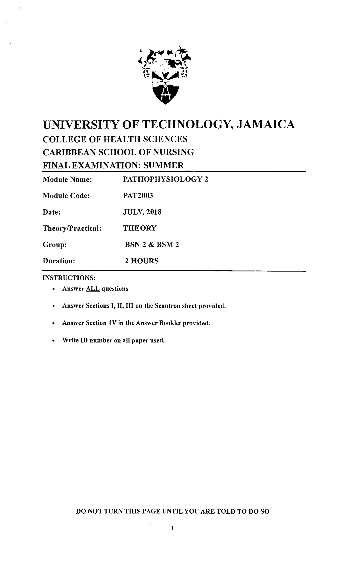 pathophysiology-2018-past-paper-project-management-utech-ja-studocu