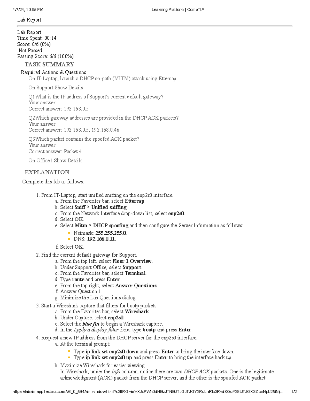 12.6.9 Perform a DHCP Spoofing On Path Attack - 4/7/24, 10:05 PM ...