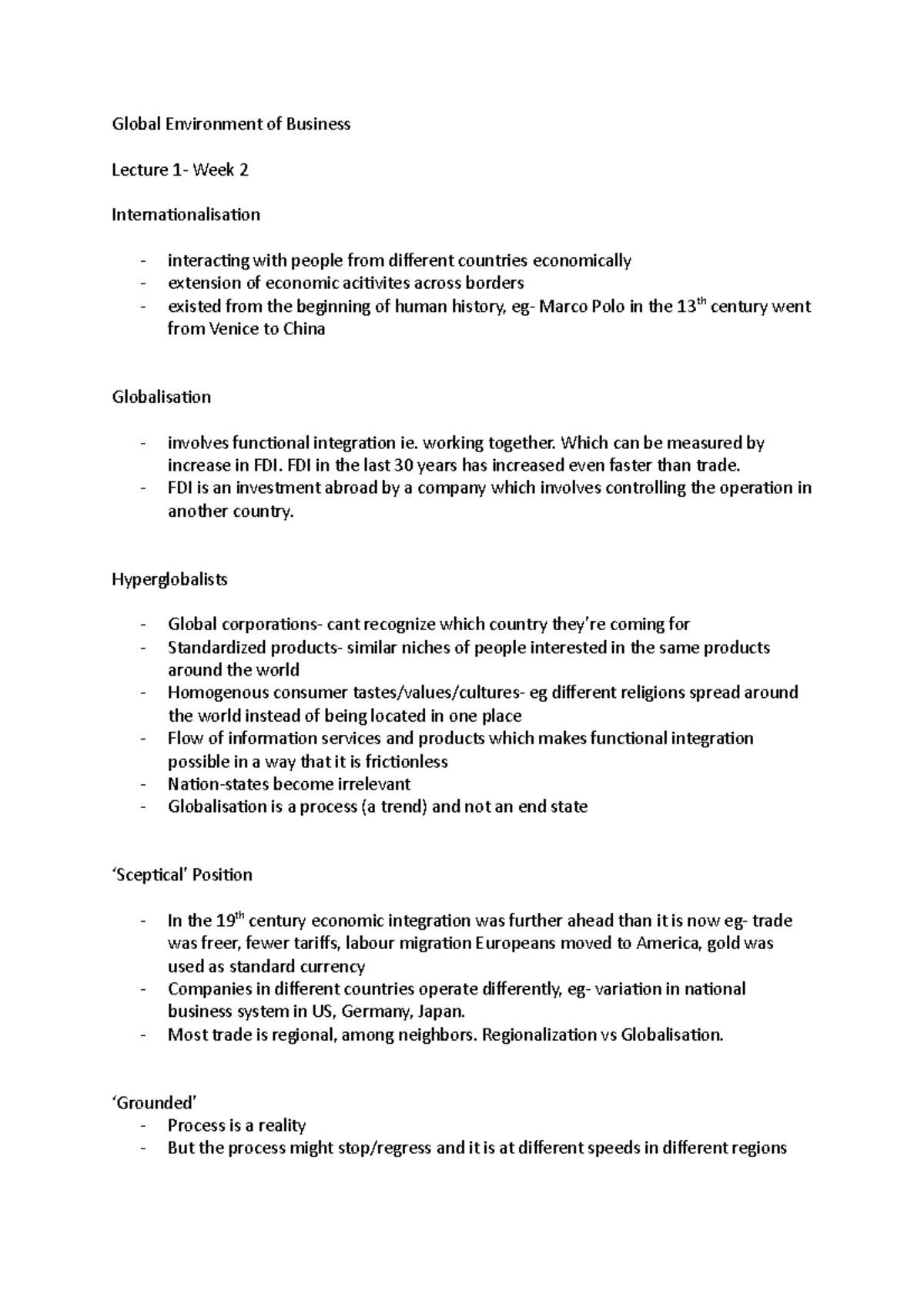 Notes- GEB - Lecture notes 1-4 - Global Environment of Business Lecture ...