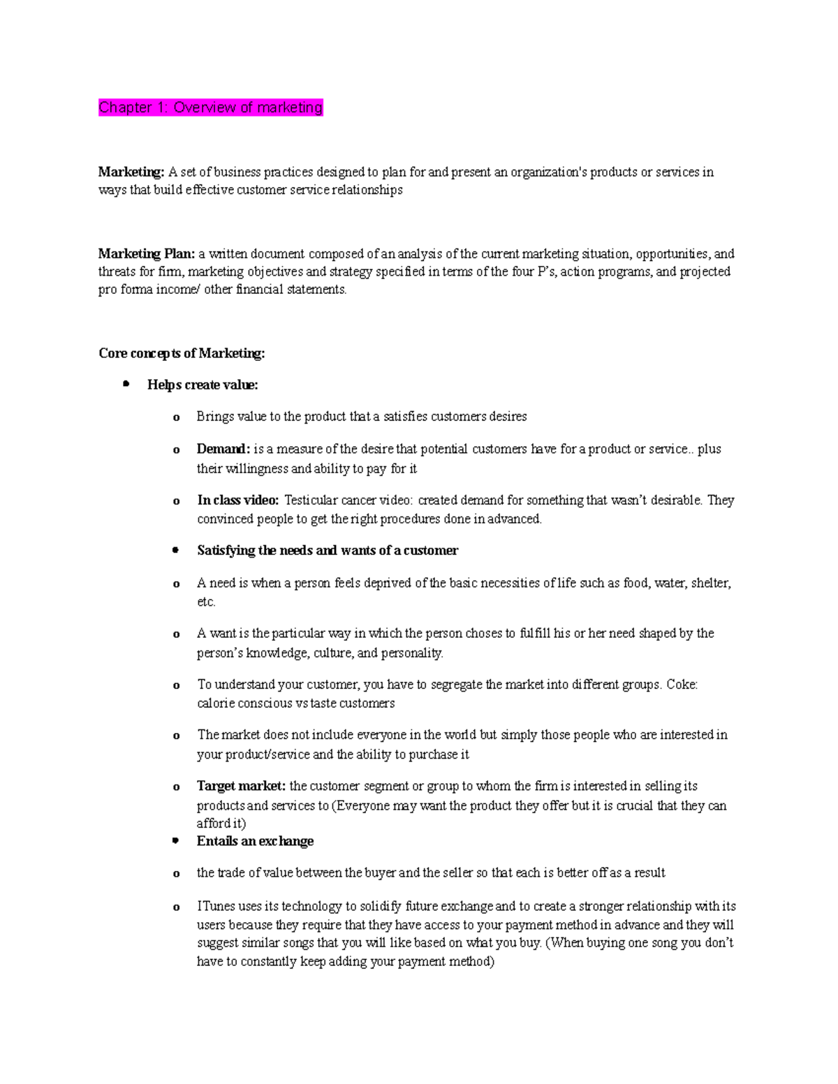 Marketing-notes - Lecture Notes All - Chapter 1: Overview Of Marketing ...