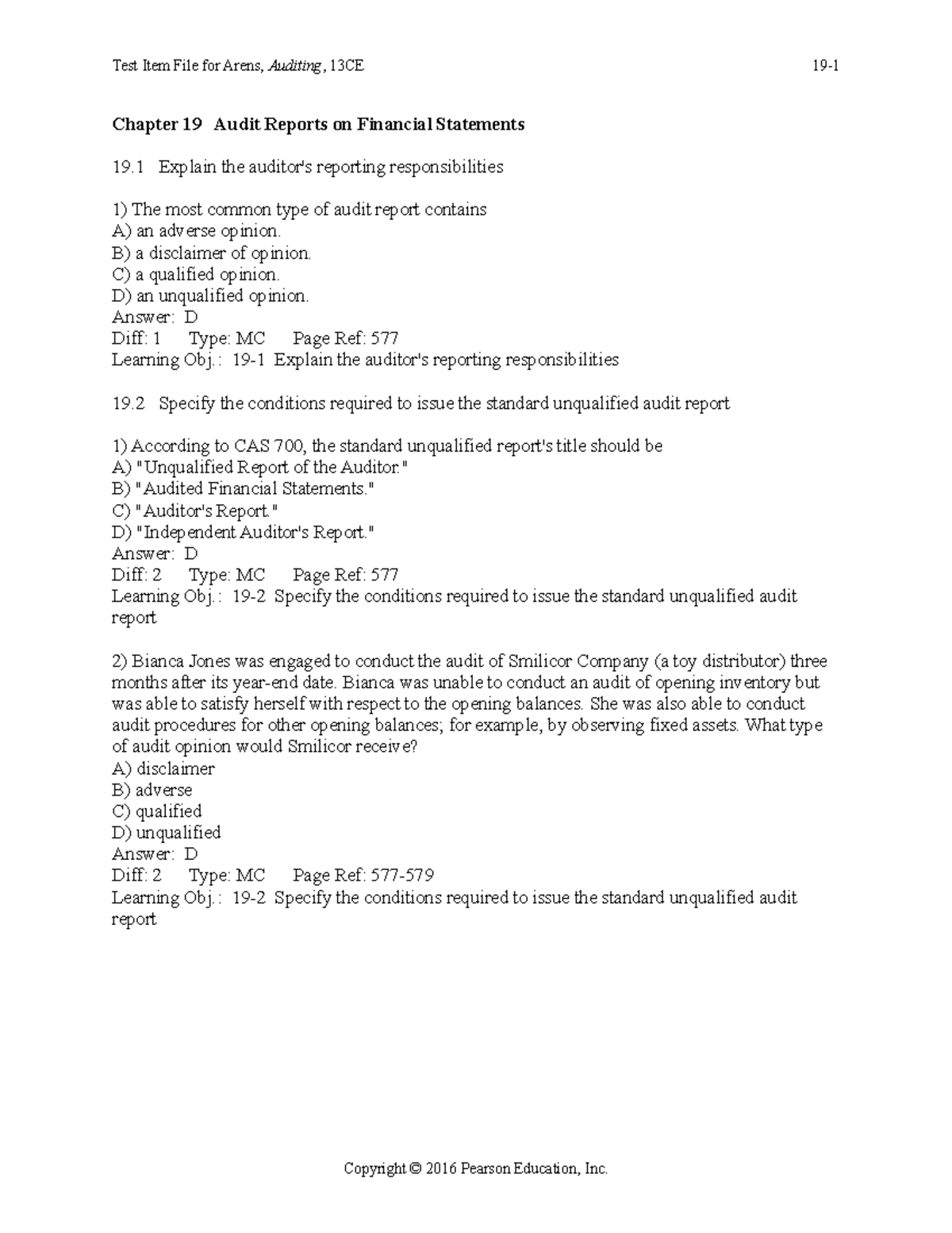 19 Arens Aas 13ce Tif 19 - Chapter 19 Audit Reports On Financial ...