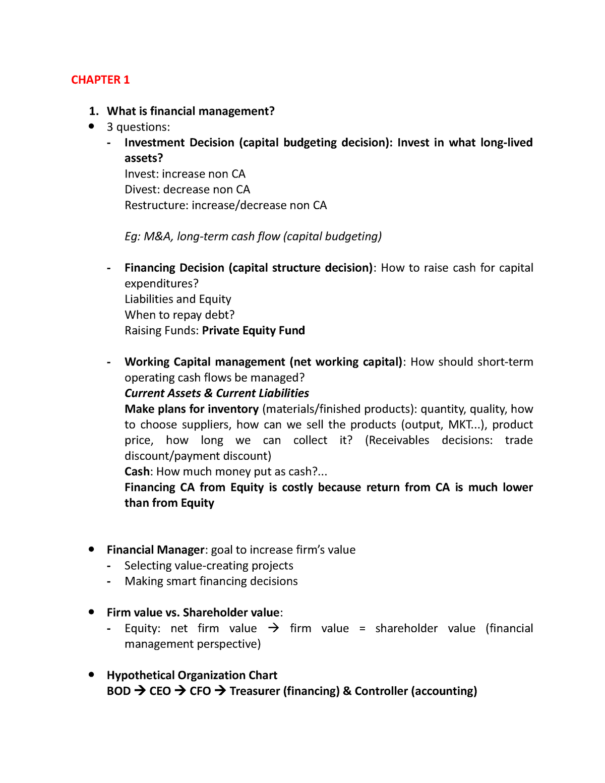 Chapter 1 - Note - CHAPTER 1 What Is Financial Management? 3 Questions ...