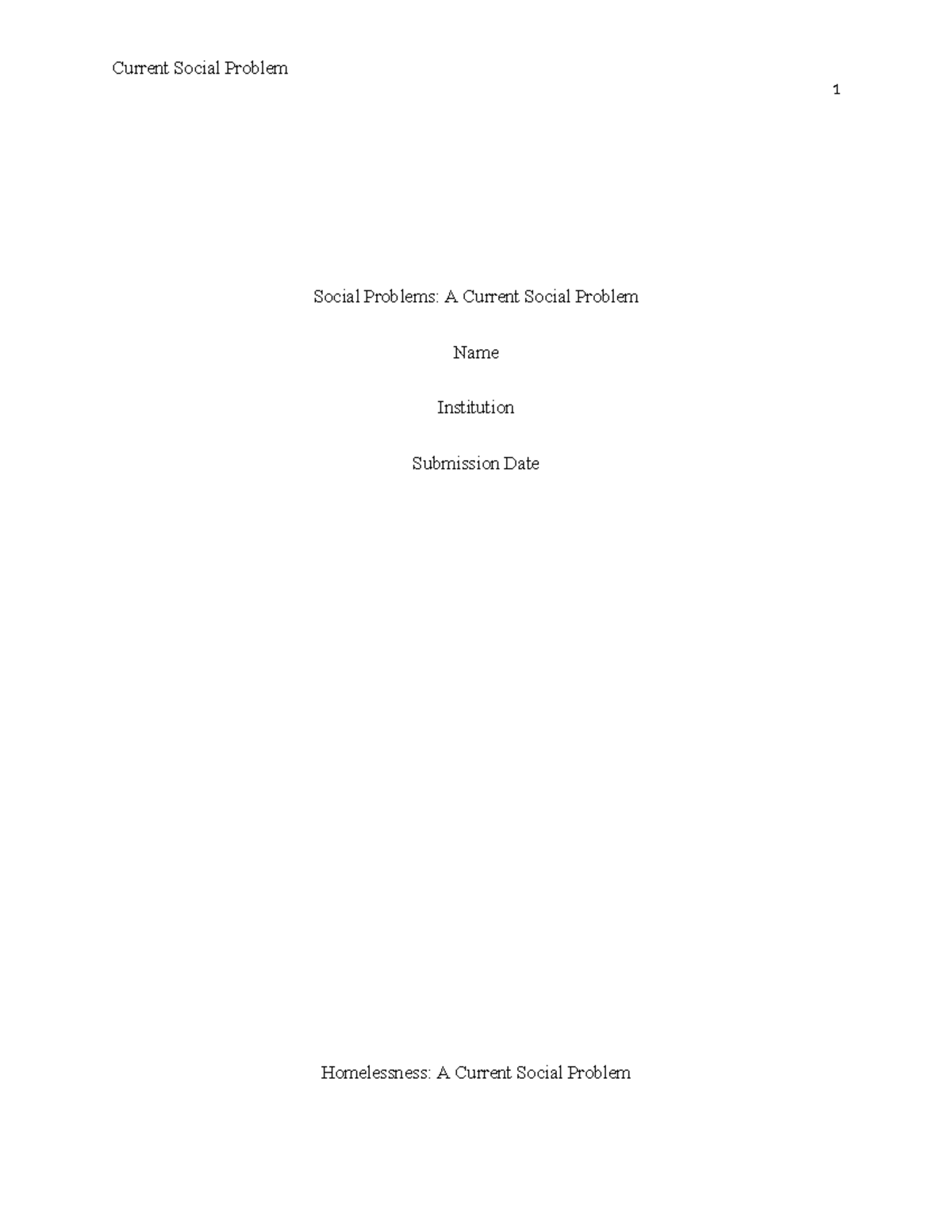 Social problems - 1 Social Problems: A Current Social Problem Name ...