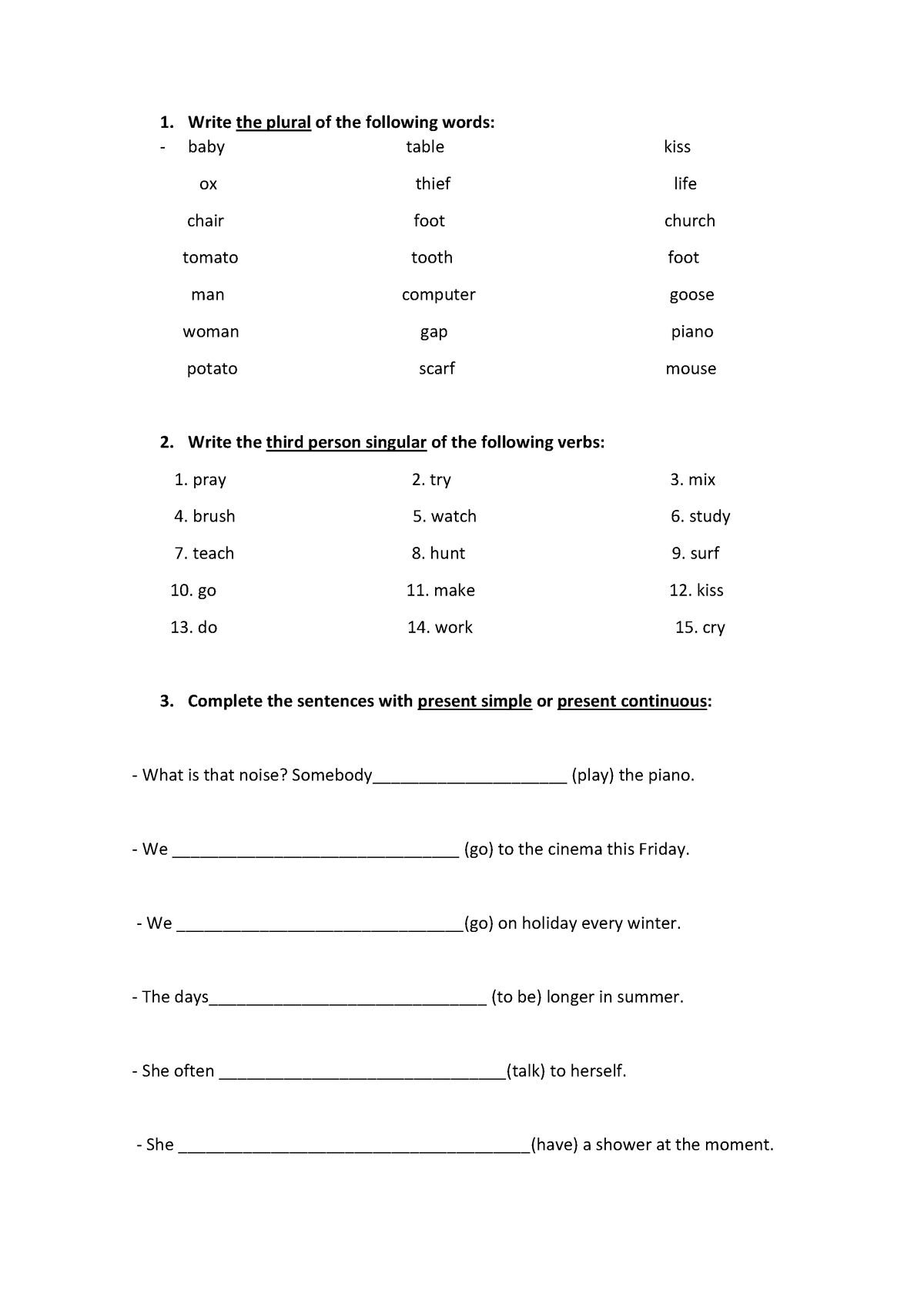 Ejercicios 3ESO inglés repaso - 1. Write the plural of the following ...