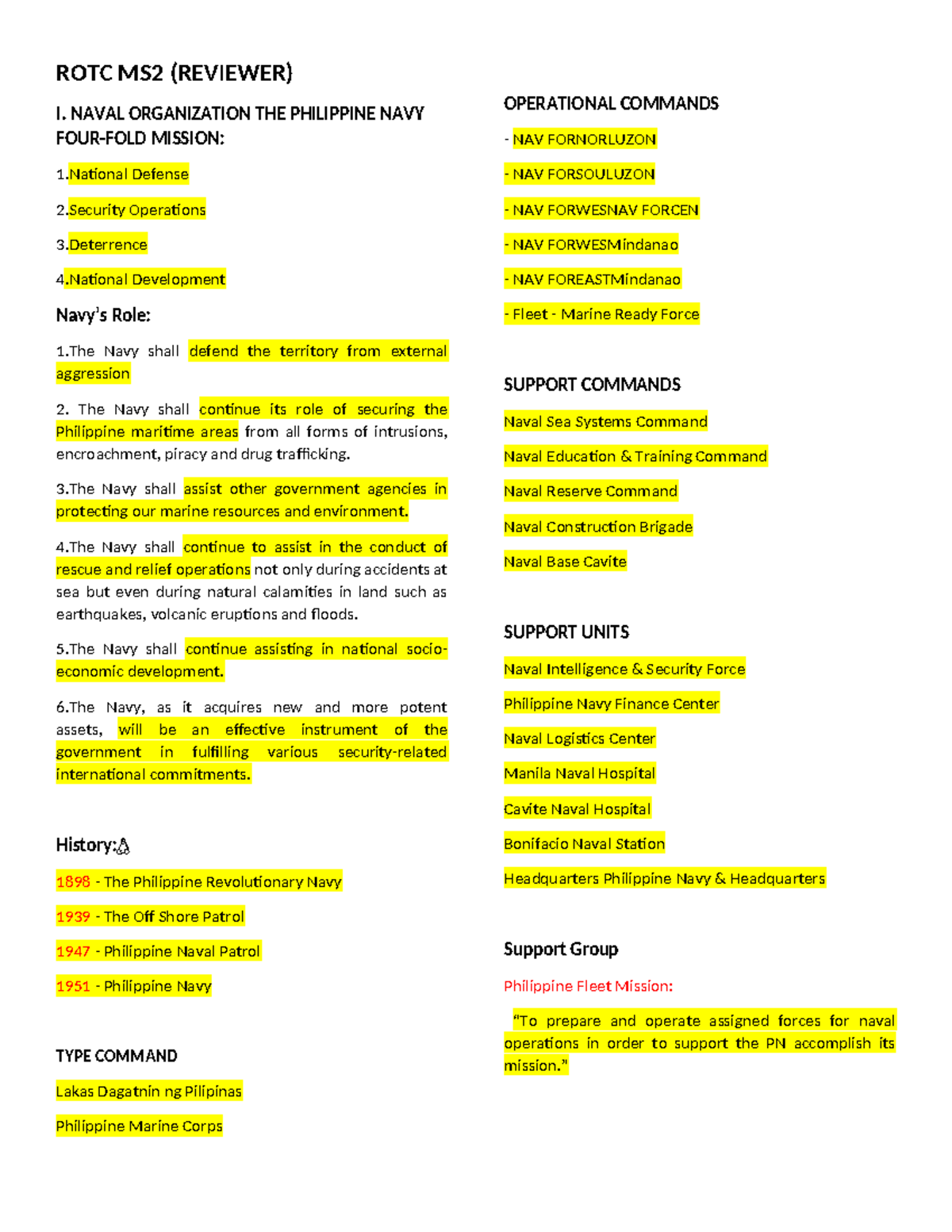 ROTC-MS2- Reviewer - Rotc - ROTC MS2 (REVIEWER) I. NAVAL ORGANIZATION ...