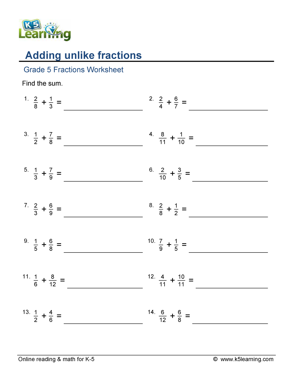 Grade 5 adding of fractions with different denominator - Online reading ...