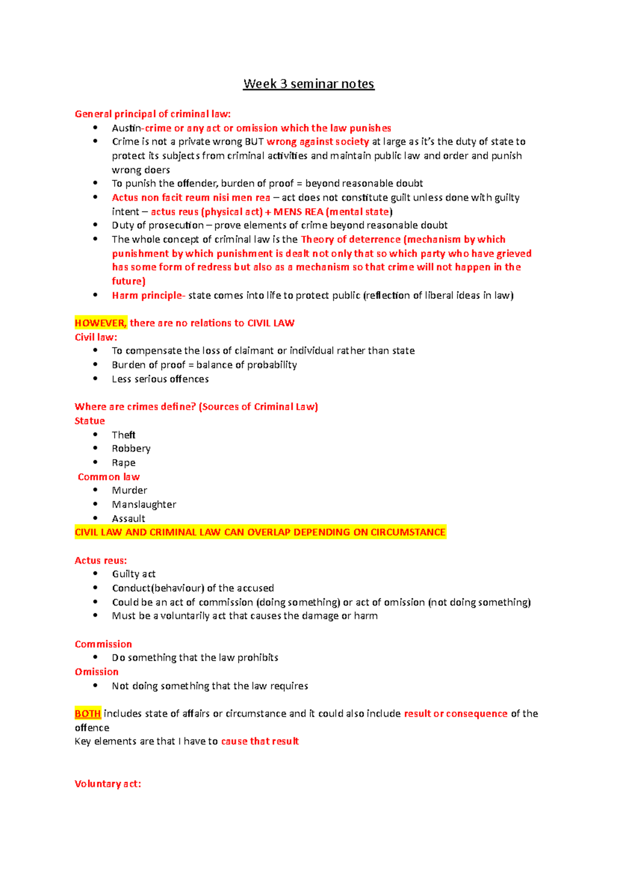 Week 3 seminar notes - Week 3 seminar notes General principal of ...