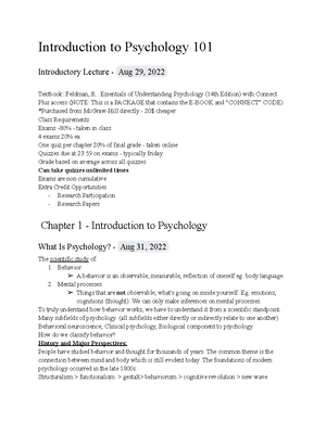 Psychology 101 - Notes - Introduction to Psychology 101