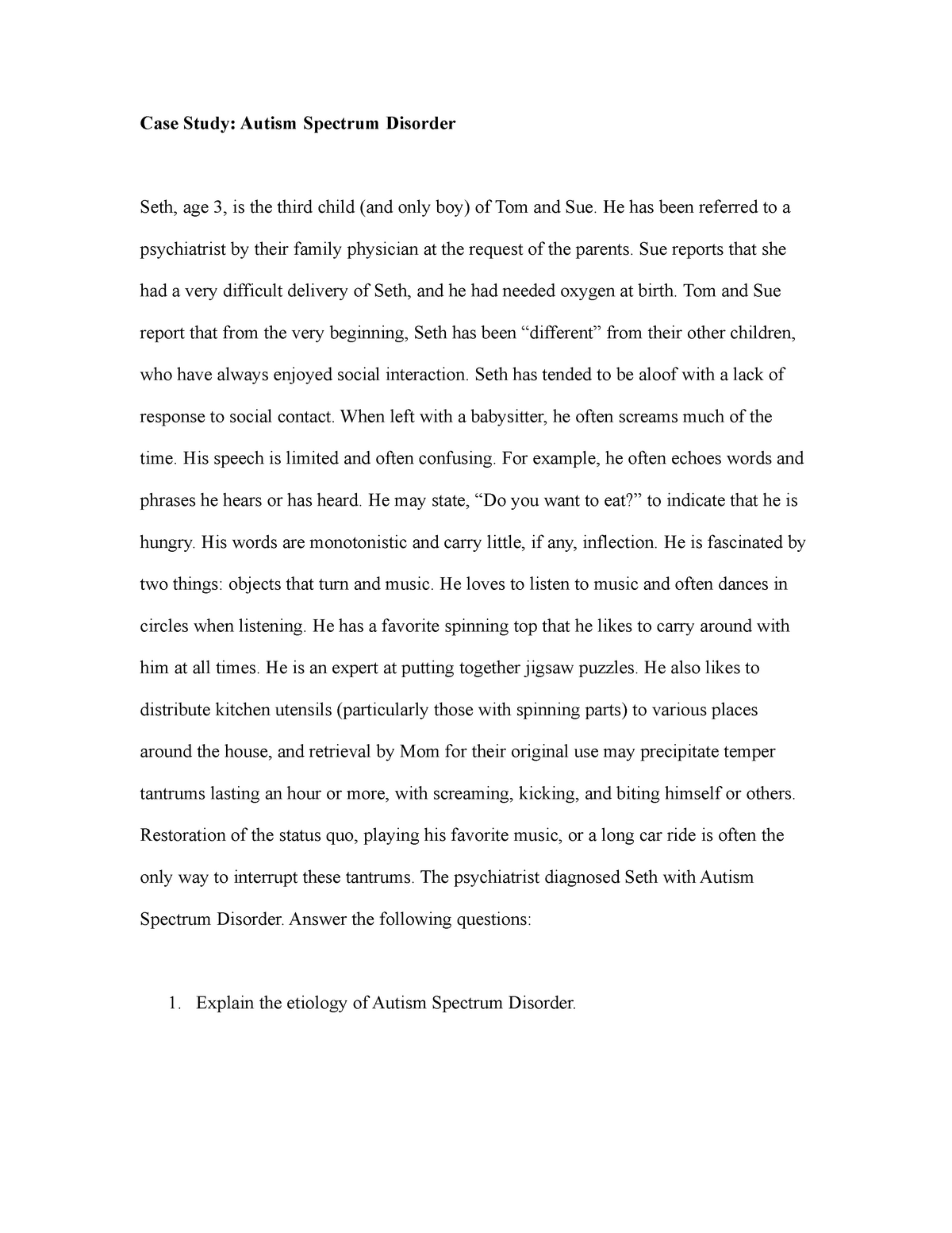 case study of a child with autism pdf
