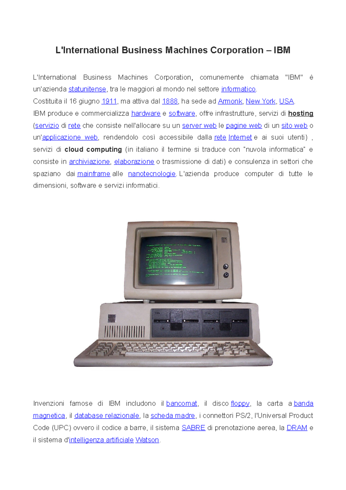 Informatica spiegazione IBM Business Machines Corporation IBM