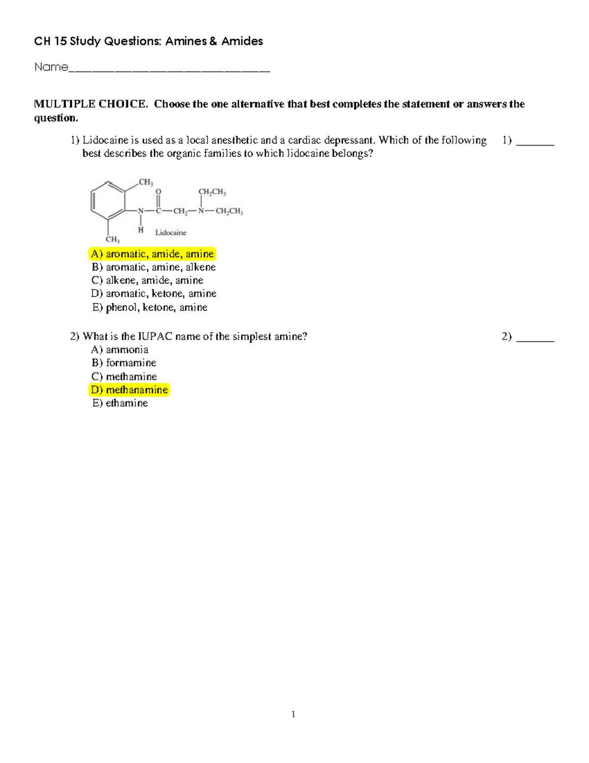 Chapter 15 study questions - MULTIPLE CHOICE. Choose the one ...