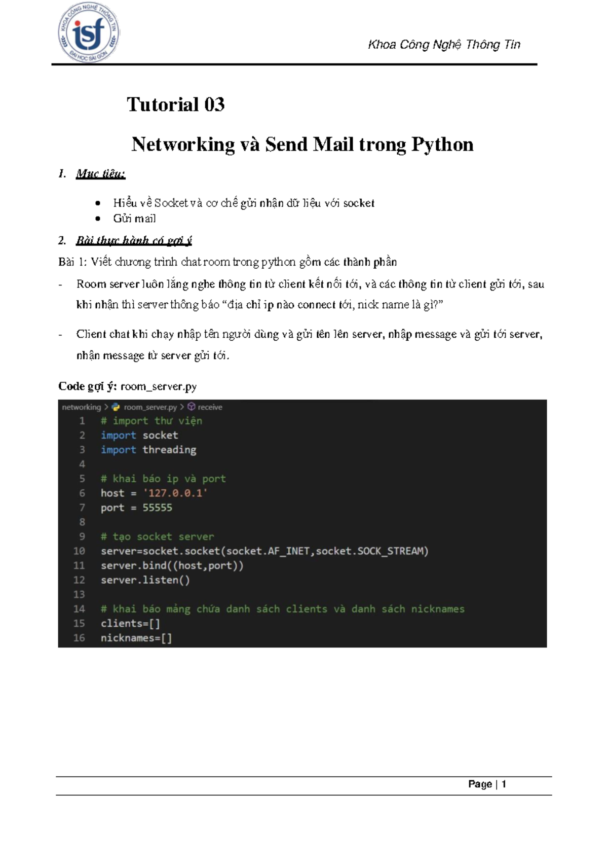 Lab Networking và Send Mail trong Python - Tutorial 03 Networking và ...