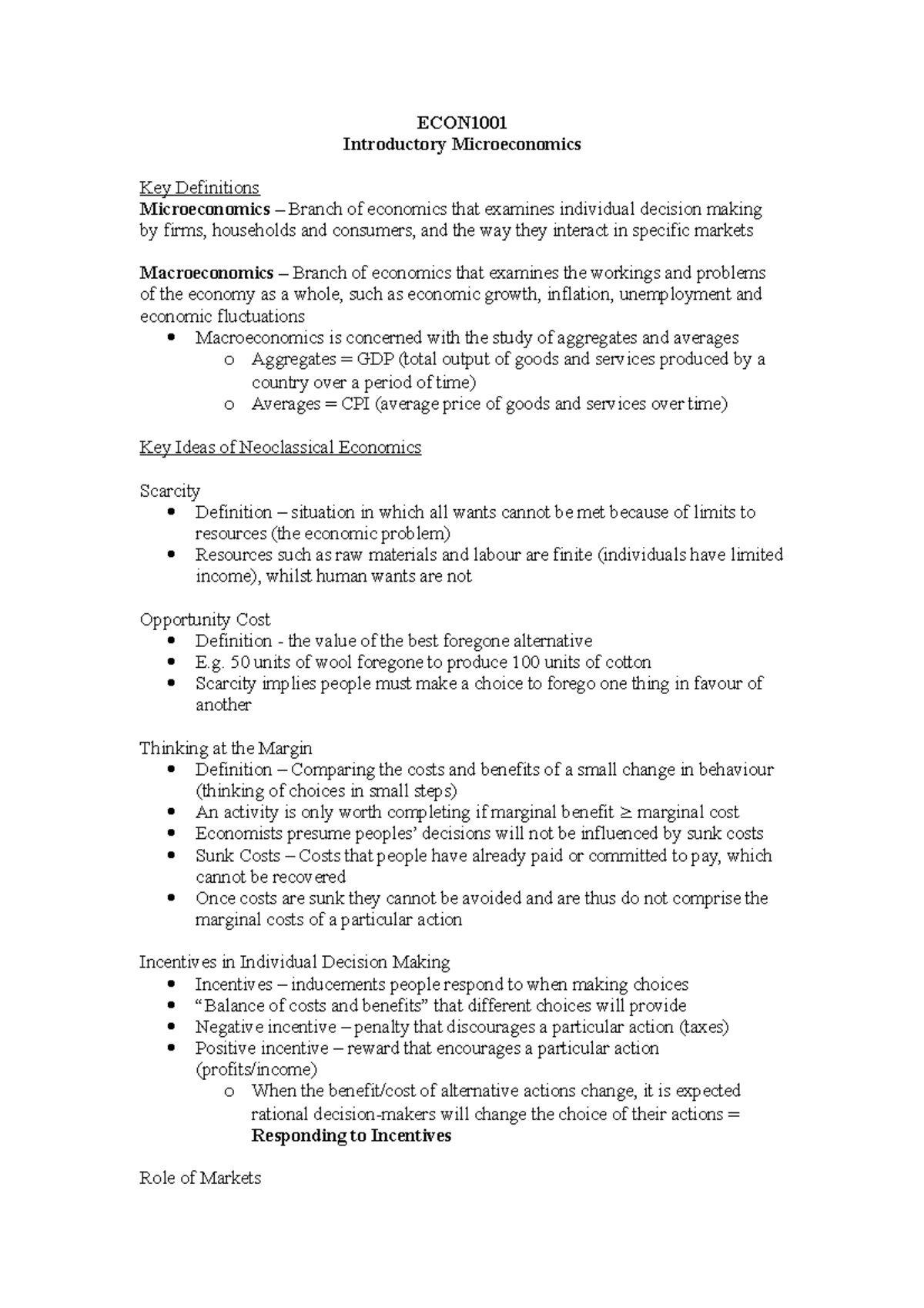 Summary - lecture 1-13 - linked to the book microeconomics - ECON ...