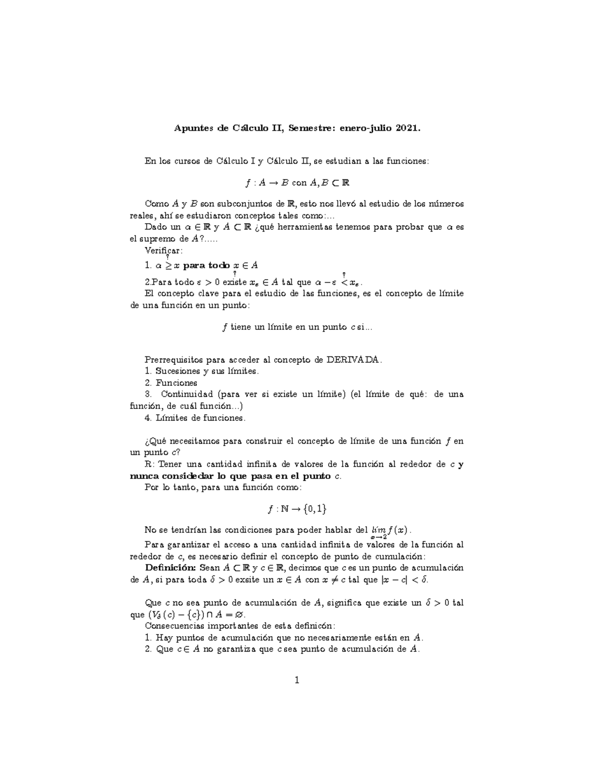 Apuntes Cálculo II - Apuntes De C·lculo II, Semestre: Enero-julio 2021 ...