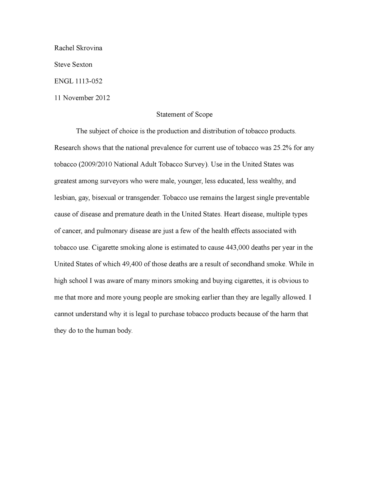 thesis statement about tobacco use