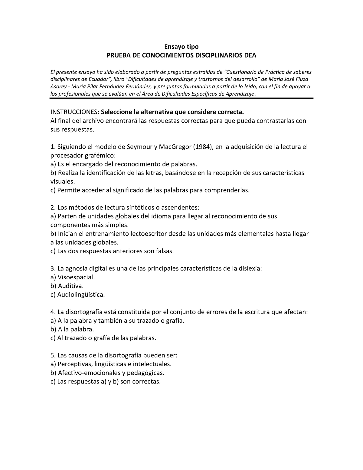 Ensayo DEA - Inclusión - Ensayo Tipo PRUEBA DE CONOCIMIENTOS ...